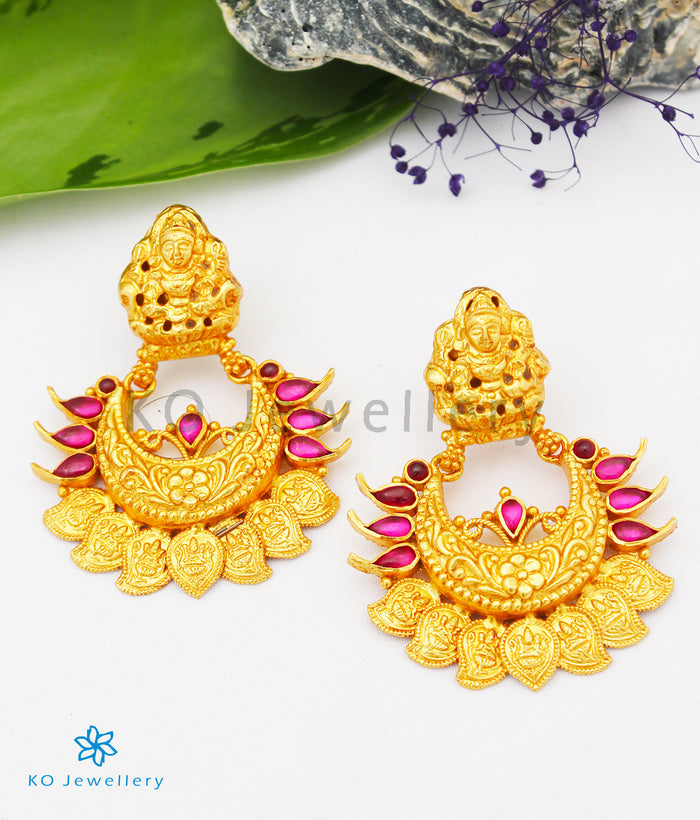 The Padmakshi Antique Silver Chand Bali(Red)