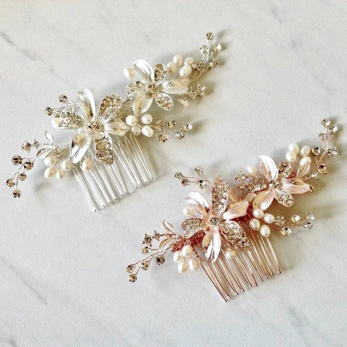 Wedding Hair Accessories - Pearl Bridal Hair Comb - Available in Silver and Rose Gold