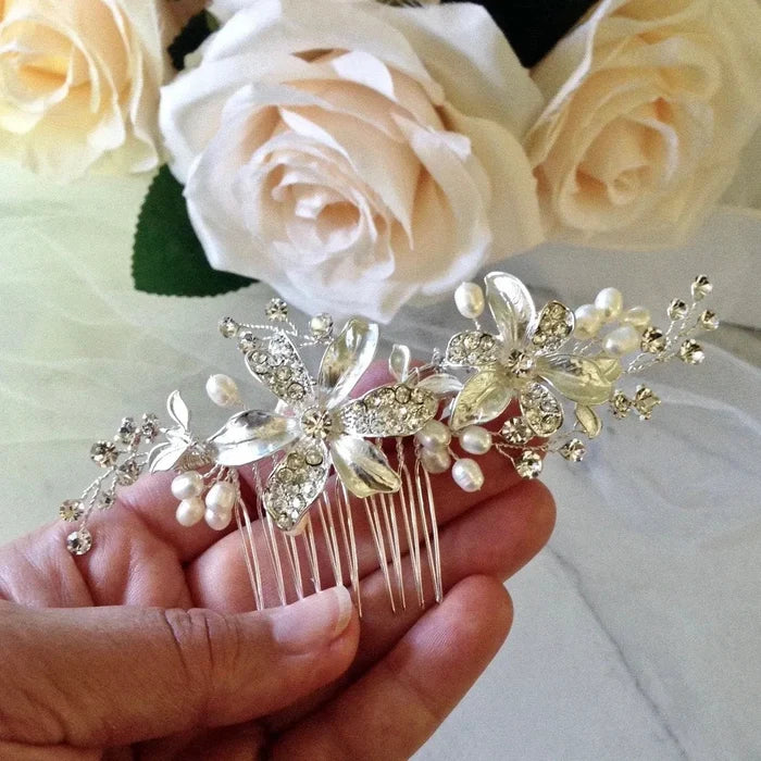 Wedding Hair Accessories - Pearl Bridal Hair Comb - Available in Silver and Rose Gold