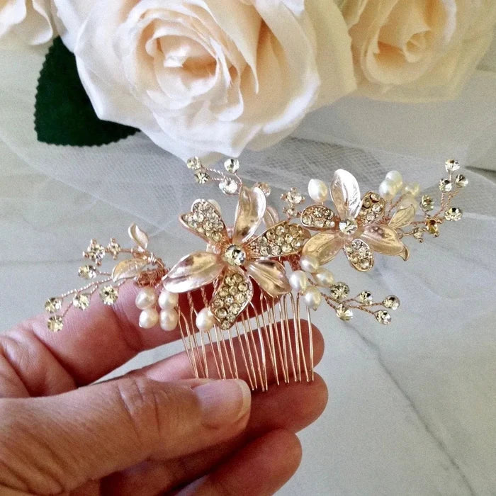 Wedding Hair Accessories - Pearl Bridal Hair Comb - Available in Silver and Rose Gold