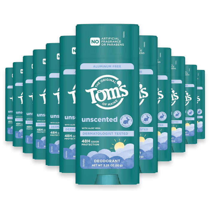 Tom’s of Maine Unscented Aluminum-Free Deodorant Stick - 3.25 oz - 12 Pack
