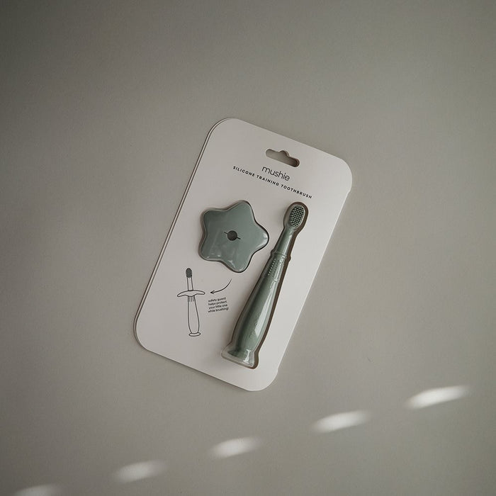 Mushie - Training Toothbrush - Star - Cambridge Blue - Packaging