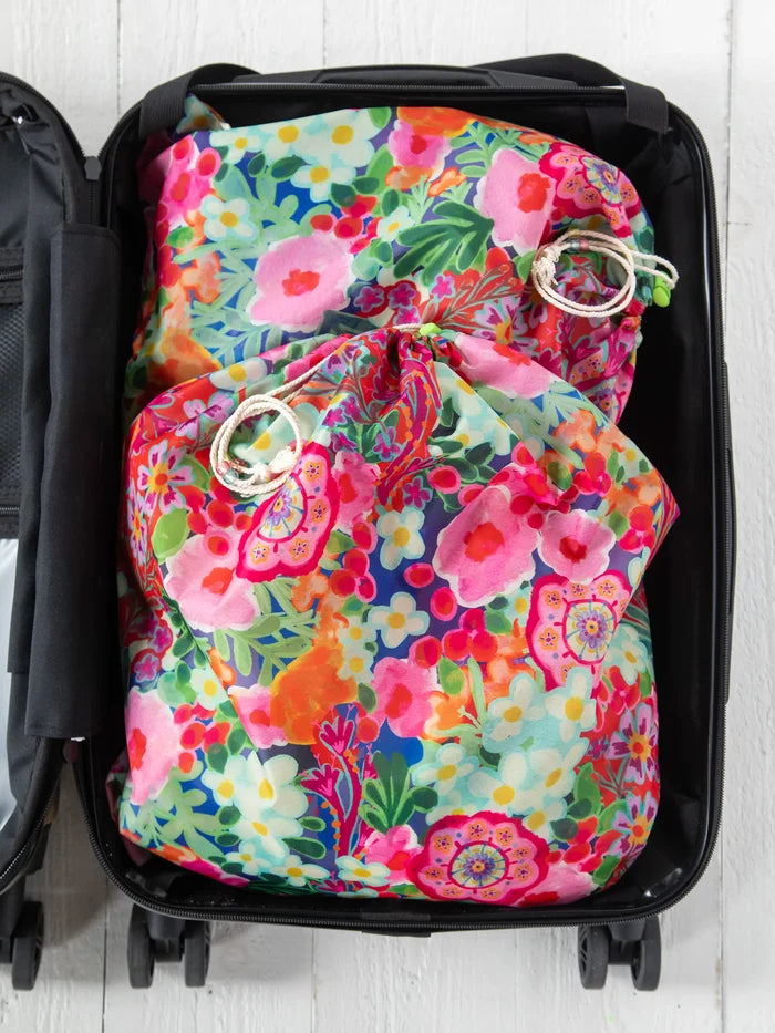 Travel Laundry Bag Set - Pink Painted Garden-view 2
