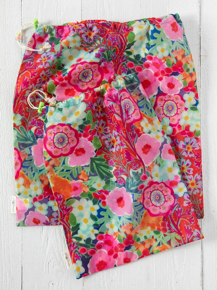 Travel Laundry Bag Set - Pink Painted Garden-view 3