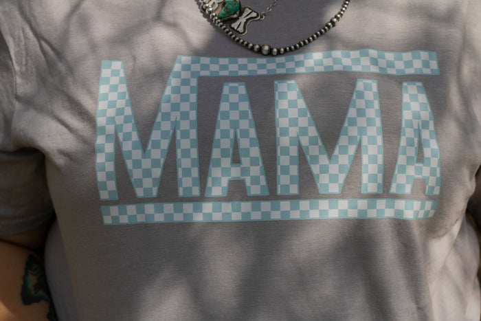 Turquoise Checkered Mama on Cement