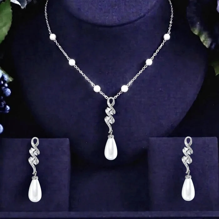 Pearl Wedding Jewelry - Pearl and Cubic Zirconia Bridal Jewelry Set