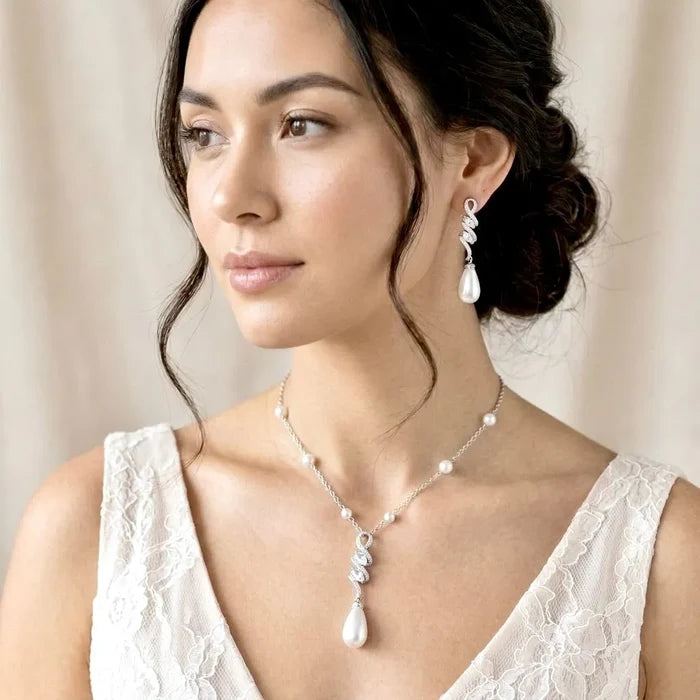 Pearl Wedding Jewelry - Pearl and Cubic Zirconia Bridal Jewelry Set