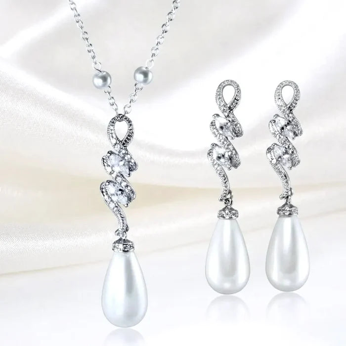 Pearl Wedding Jewelry - Pearl and Cubic Zirconia Bridal Jewelry Set