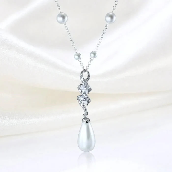 Pearl Wedding Jewelry - Pearl and Cubic Zirconia Bridal Jewelry Set