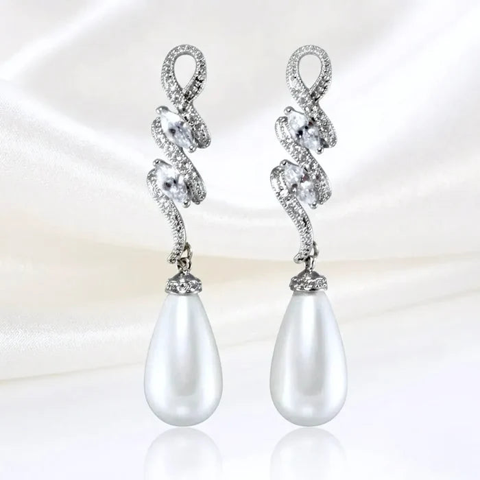Pearl Wedding Jewelry - Pearl and Cubic Zirconia Bridal Jewelry Set