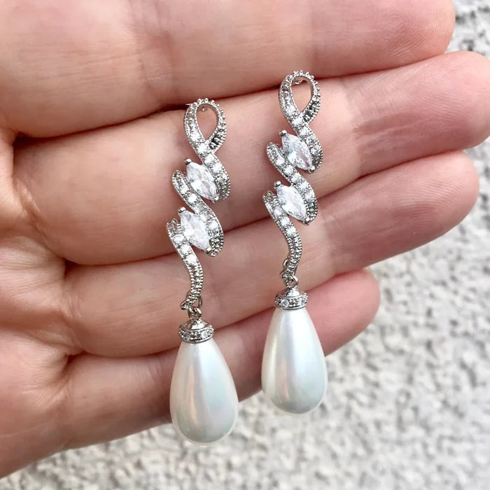 Pearl Wedding Jewelry - Pearl and Cubic Zirconia Bridal Jewelry Set