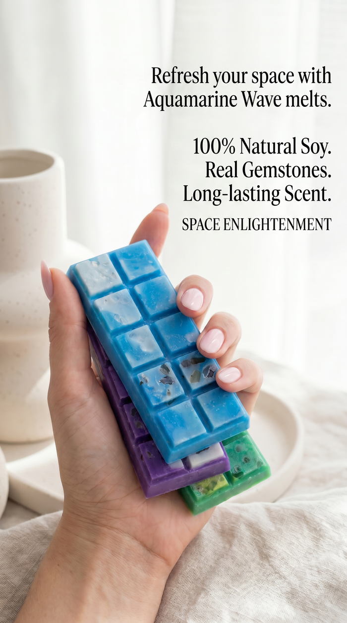 Wax Melts Aquamarine wave with real blue Chalcedony gemstone chips