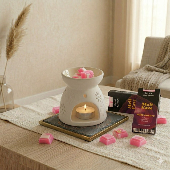 Wax Melts classic rose fragrance with Rose Quartz Love gemstone chips