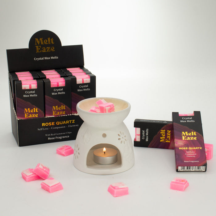 Wax Melts classic rose fragrance with Rose Quartz Love gemstone chips