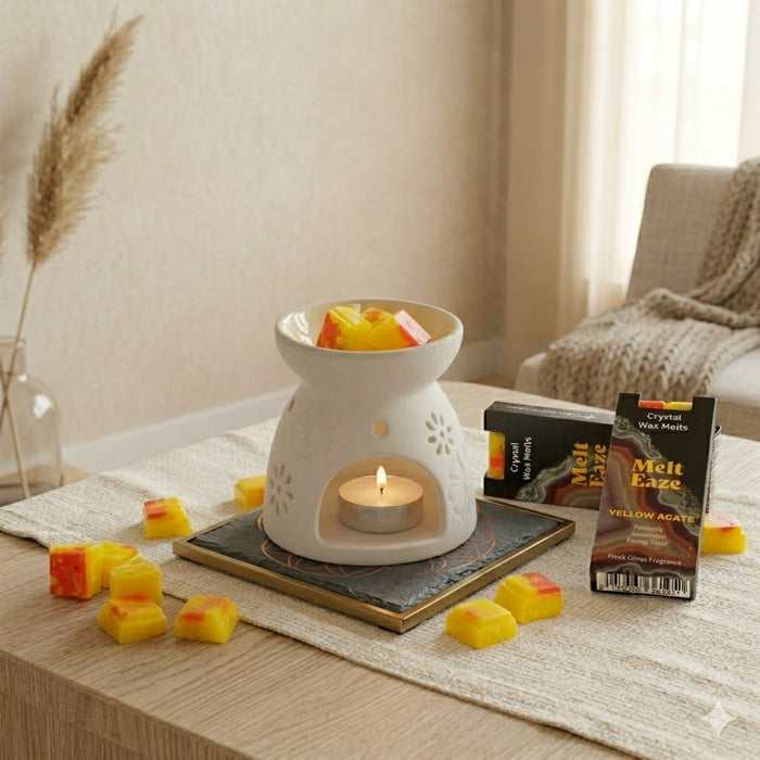 Wax Melts fragrance fresh citrus with yellow Agate gemstone chips
