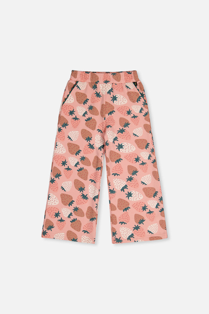 Wide Leg Sweatpants Pink Strawberry Print-0