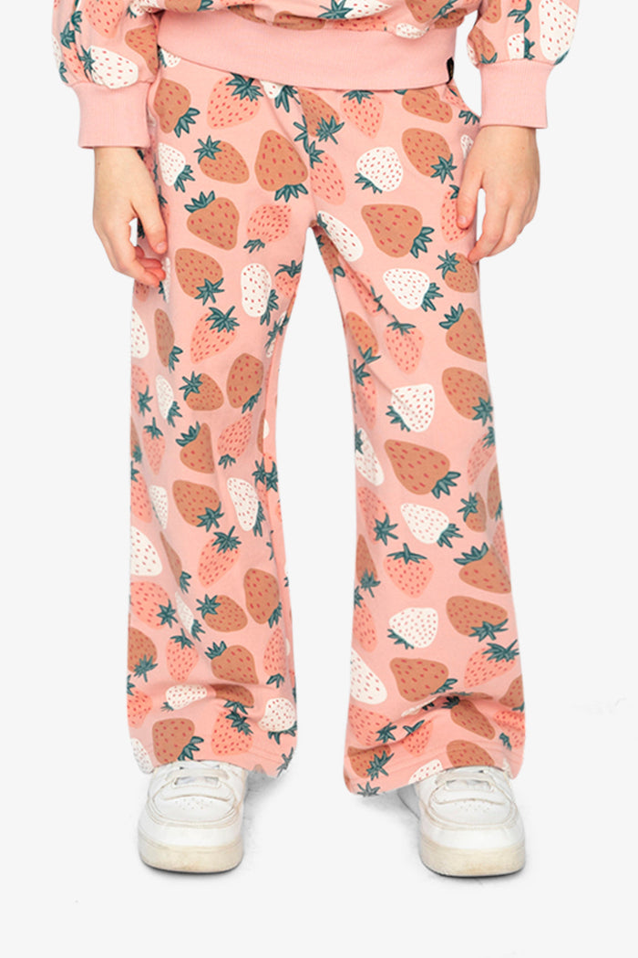 Wide Leg Sweatpants Pink Strawberry Print-1