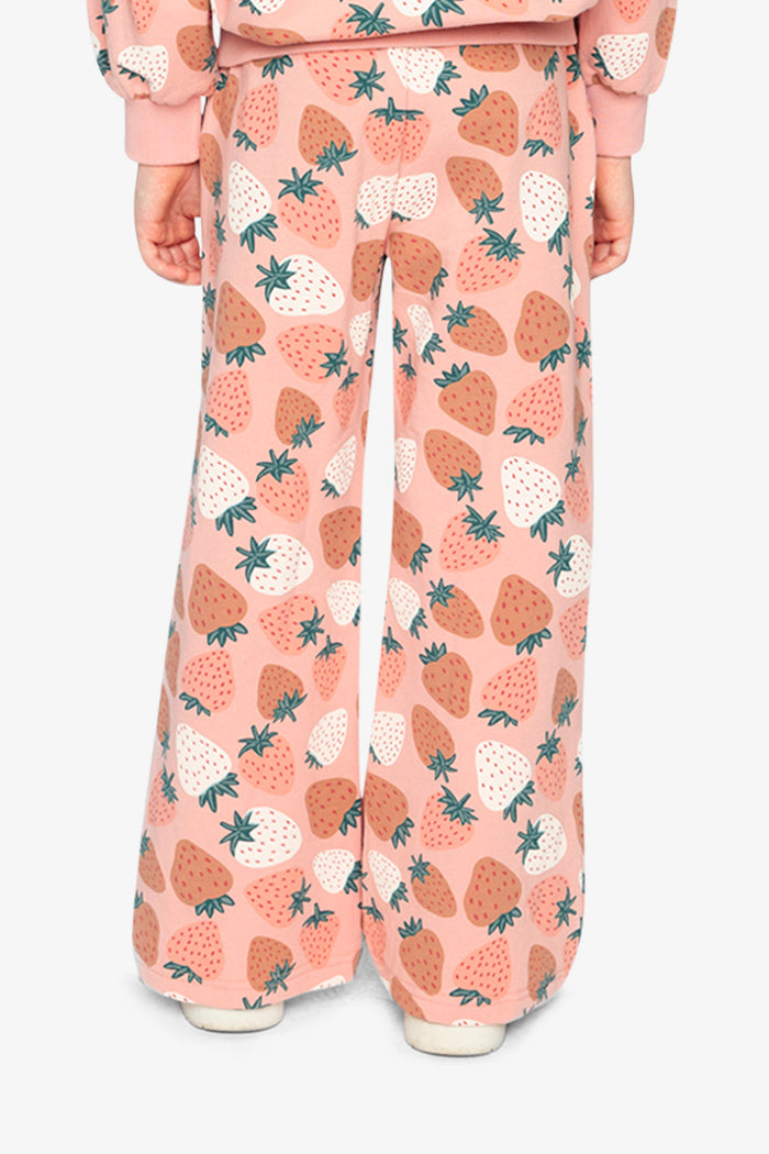 Wide Leg Sweatpants Pink Strawberry Print-3