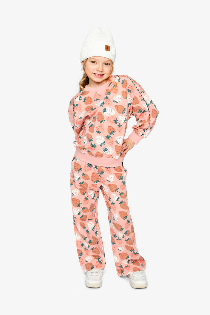 Wide Leg Sweatpants Pink Strawberry Print-4