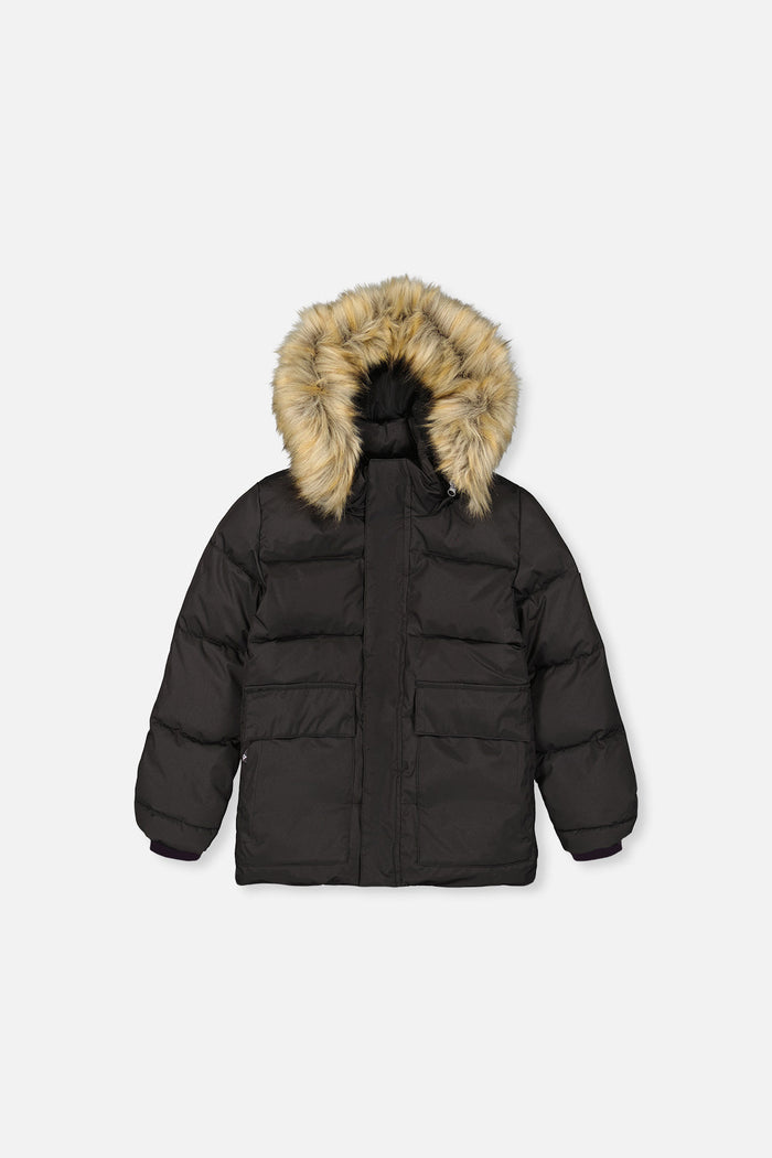Winter Jacket With Faux-Fur Hood Black-0