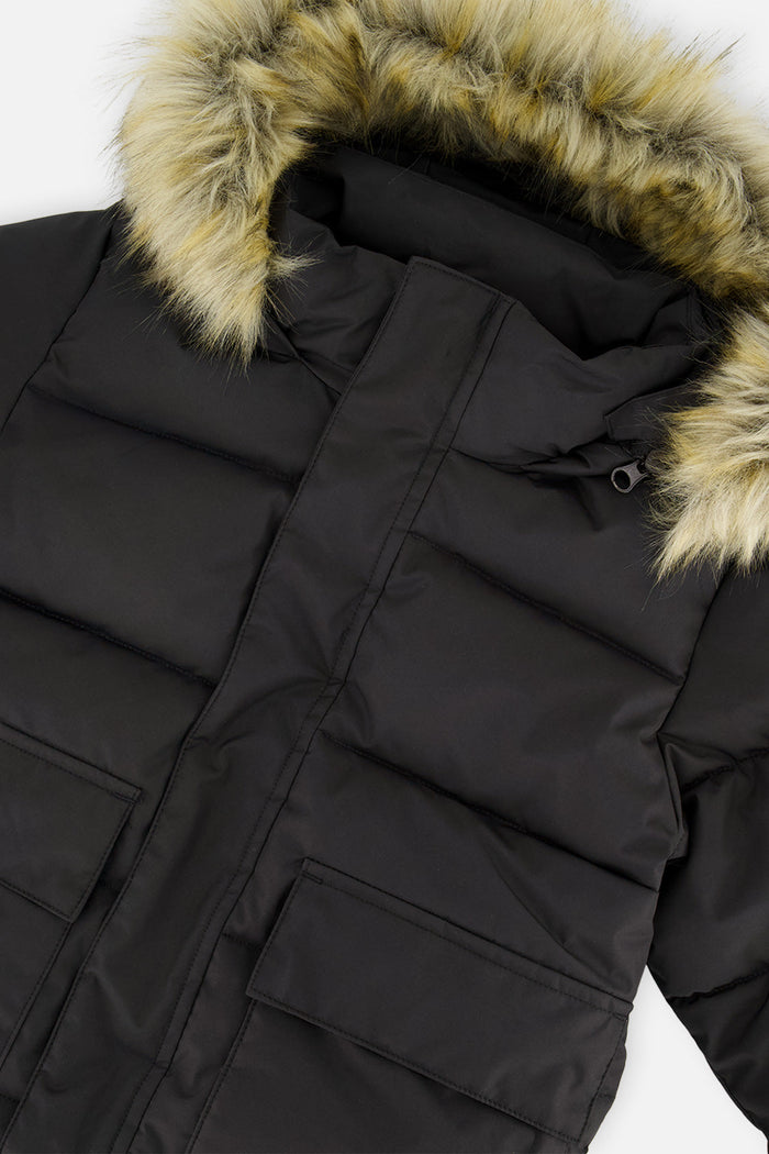 Winter Jacket With Faux-Fur Hood Black-2