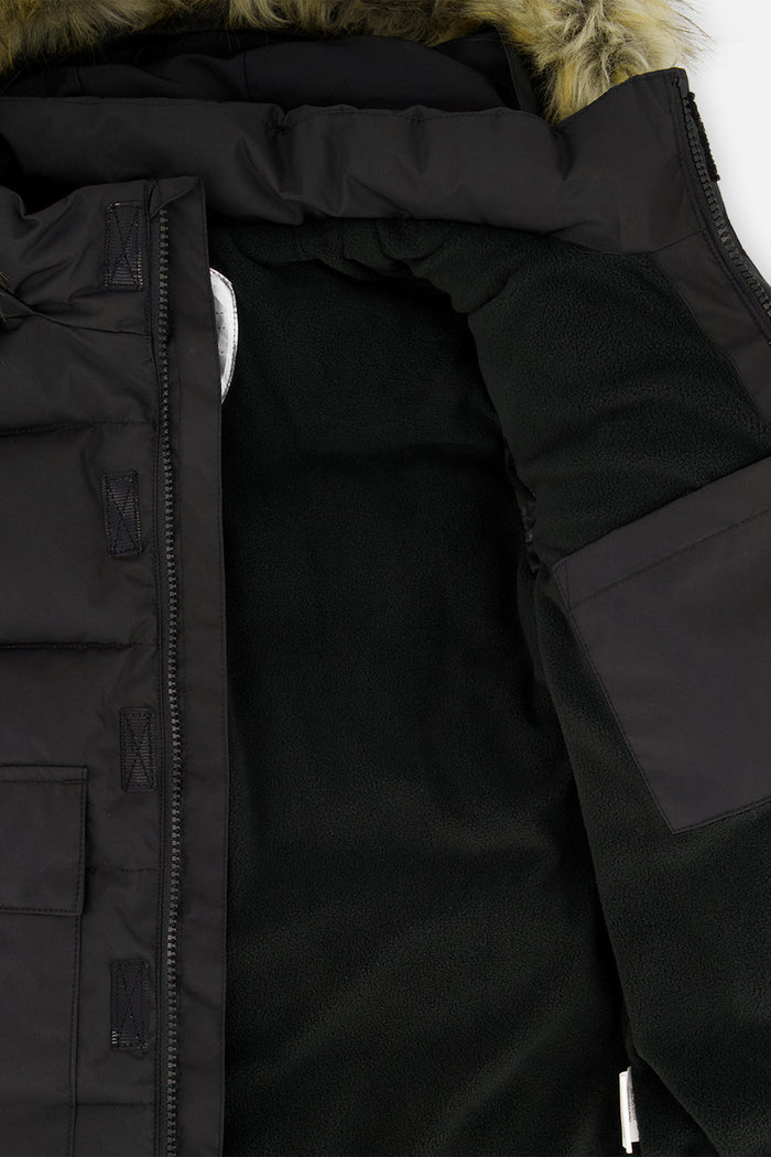 Winter Jacket With Faux-Fur Hood Black-3