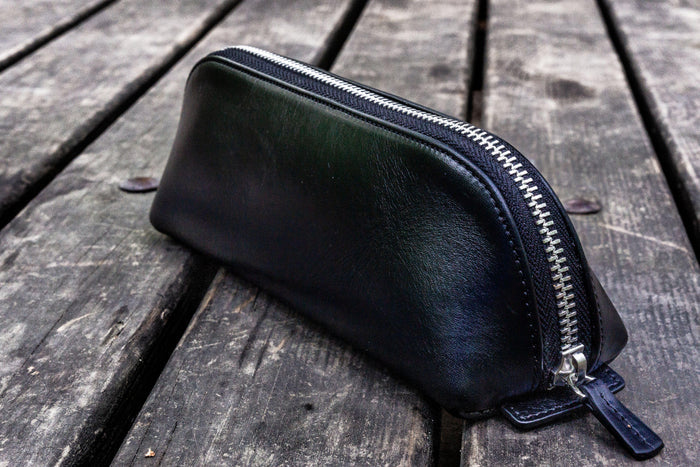 XLarge Zipper Leather Pencil Case - Black