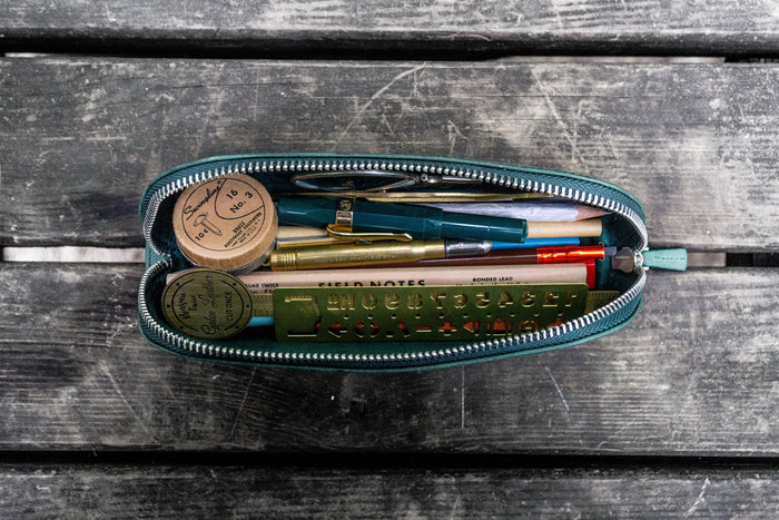 XLarge Zipper Leather Pencil Case - Crazy Horse Forest Green
