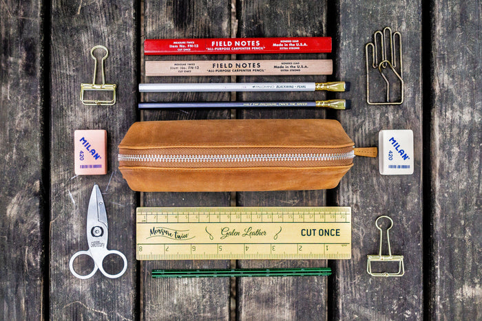 XLarge Zipper Leather Pencil Case - Crazy Horse Tan
