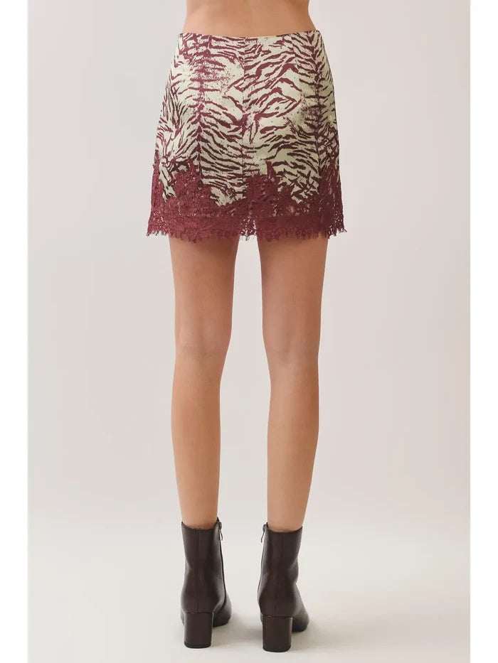 Zebra Print Lace Trim Mini Skirt