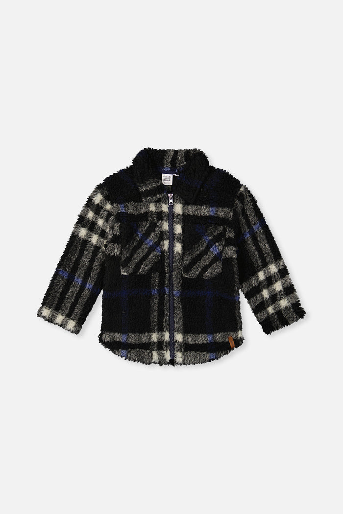 Zipped Overshirt Black And Blue Plaid-0