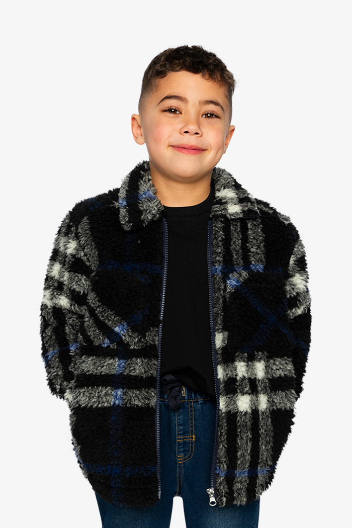 Zipped Overshirt Black And Blue Plaid-1