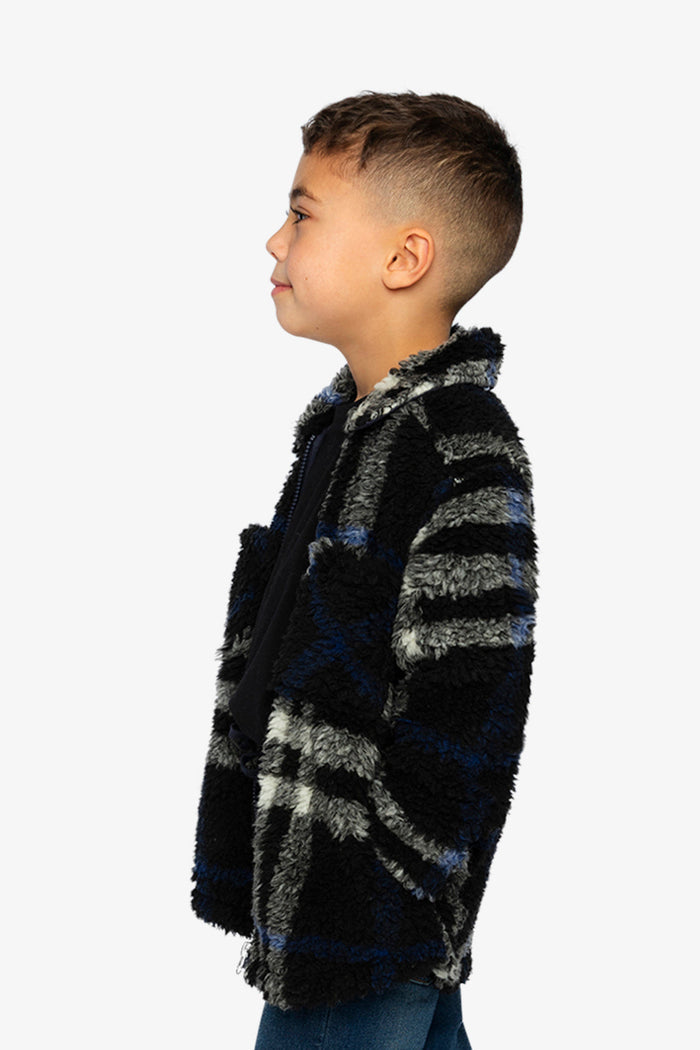 Zipped Overshirt Black And Blue Plaid-2