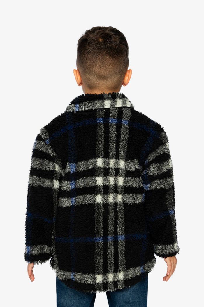 Zipped Overshirt Black And Blue Plaid-3