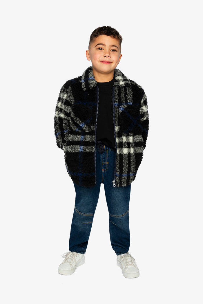 Zipped Overshirt Black And Blue Plaid-4
